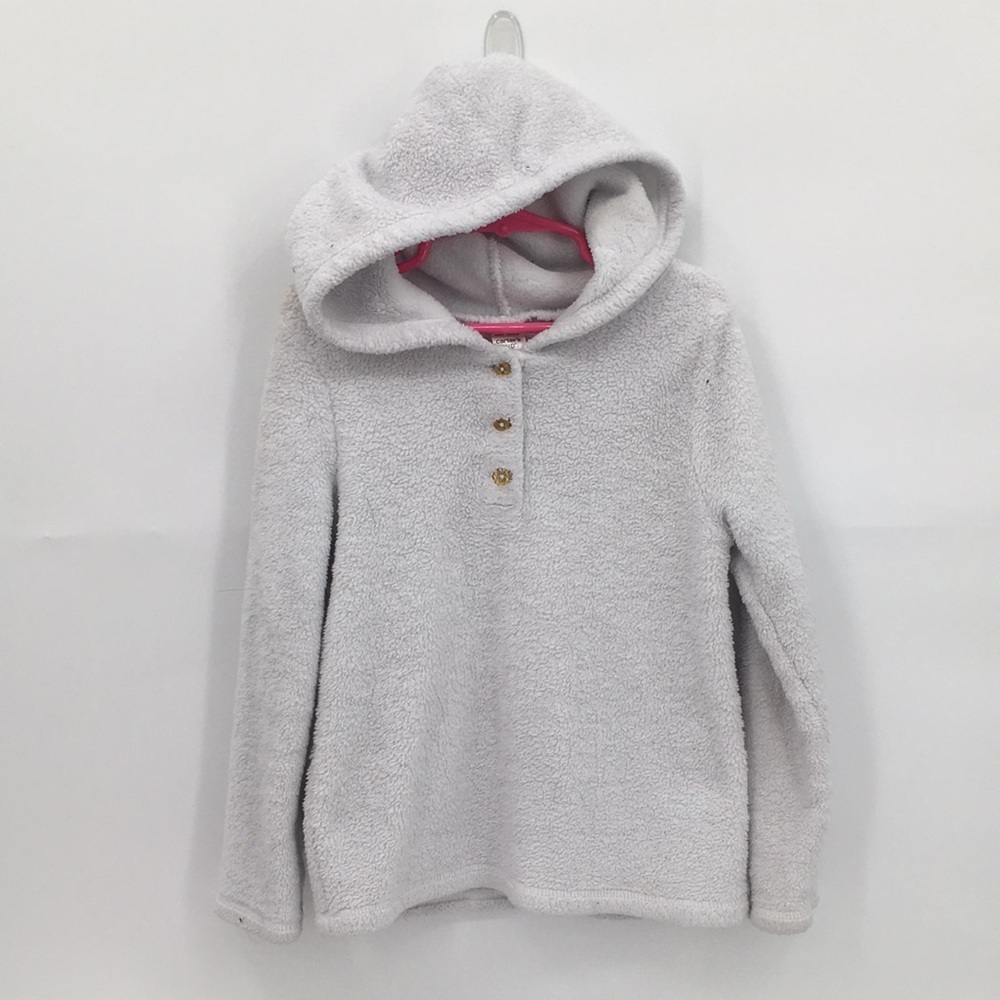 Carter’s Kid White Fleece Hooded Pullover with Buttons 7